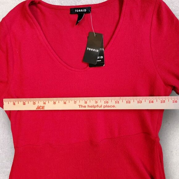 Torrid Super Soft Plush Red Hi-Lo Skater Knit Dress Lg 0 NWT Christmas V Neck - Picture 12 of 14